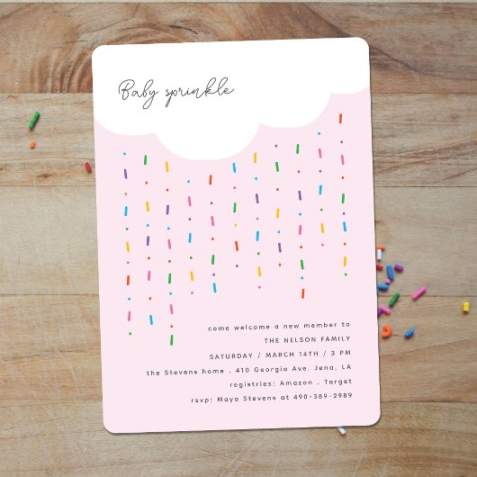 Invitation Pink Baby Sprinkle Cloud & Sprinkles