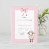 Invitation Pink Baby Sprinkle with Bow & Cute Lamb (Debout devant)