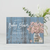 Invitation Pink Baby's Breath & Candle Dusty Baby shower bleu (Debout devant)