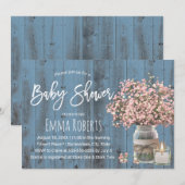 Invitation Pink Baby's Breath & Candle Dusty Baby shower bleu (Devant / Derrière)