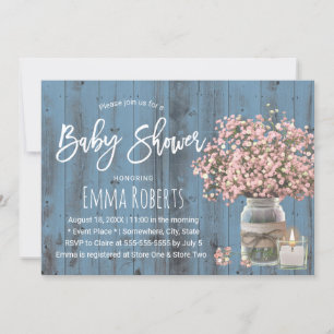 Invitation Pink Baby's Breath & Candle Dusty Baby shower bleu