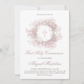 Invitation Pink Baby's Breath flowers First Holy Communion (Devant)