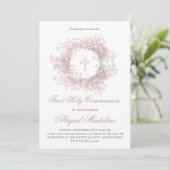 Invitation Pink Baby's Breath flowers First Holy Communion (Debout devant)