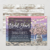Invitation Pink Babys Breath Jar Beach Starfish Fête des mari (Devant / Derrière)