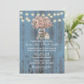 Invitation Pink Baby's Breath Jar Dusty Blue Rustic Mariage (Debout devant)
