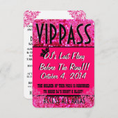 Invitation Pink Bacheloror Party VIP PASS (Devant / Derrière)