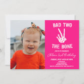 Invitation Pink Bad Two The Bone Skeleton 2e fête d'anniversa (Devant)