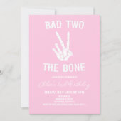 Invitation Pink Bad Two The Bone Skeleton 2e fête d'anniversa (Devant)