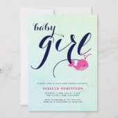 Invitation Pink baleine marine typographie océan bébé fille d (Devant)