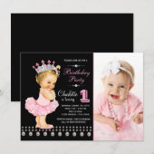 Invitation Pink Ballerina Princess Pearl Girl Birthday Party (Devant / Derrière)