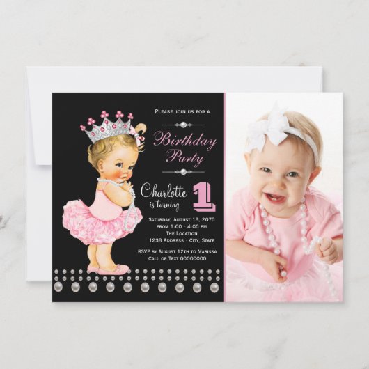 Invitation Pink Ballerina Princess Pearl Girl Birthday Party (Devant)