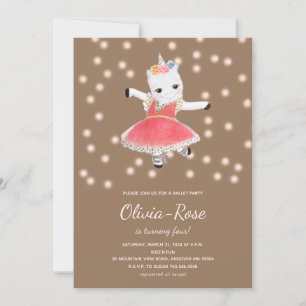 Invitation Pink Ballerina Unicorn Girl Anniversaire Invitatio