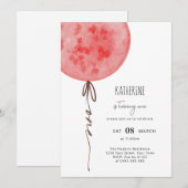 Invitation Pink Balloon Aquarelle fête d'anniversaire (Devant / Derrière)