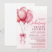 Invitation Pink Balloon Watercolor Galentines Bridal Shower (Devant / Derrière)