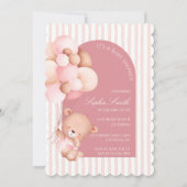 Invitation Pink Balloons, Stripes Bloom Baby Shower Scalloped (Devant)
