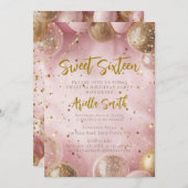 Invitation Pink balloons sweet 16 gold confetti (Devant / Derrière)