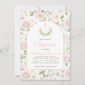 Invitation Pink Baptism Invitation, Girl Baptism,