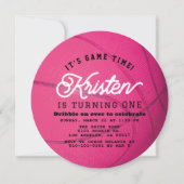 Invitation Pink Basketball Girl Photo 1st Birthday Circle (Devant)