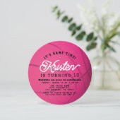 Invitation Pink Basketball Shape Girl Birthday Circle (Debout devant)