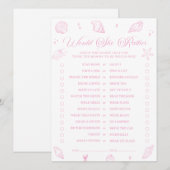 Invitation Pink Beach Baby Shower Would She Rather Game Card (Devant / Derrière)