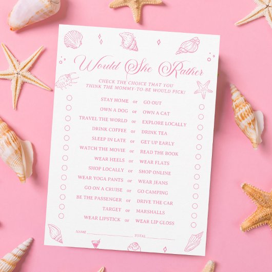 Invitation Pink Beach Baby Shower Would She Rather Game Card