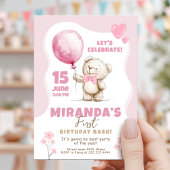Invitation Pink Bear Birthday Bash 1st birthday