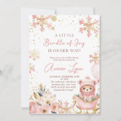 Invitation Pink Bear Noël Fille d'hiver Baby shower (Devant)
