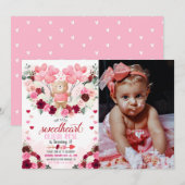 Invitation Pink Bear Sweetheart de la Saint-Valentin Photo An (Devant / Derrière)