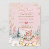 Invitation Pink Bearly Wait Baby shower de forêt d'hiver Ours (Devant / Derrière)