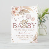 Invitation Pink Bearly Wait Boho Teddy Bear Girl Baby shower (Debout devant)