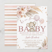 Invitation Pink Bearly Wait Boho Teddy Bear Girl Baby shower (Devant / Derrière)