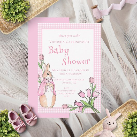 Invitation Pink Beatrix Potter Animal thème Baby shower