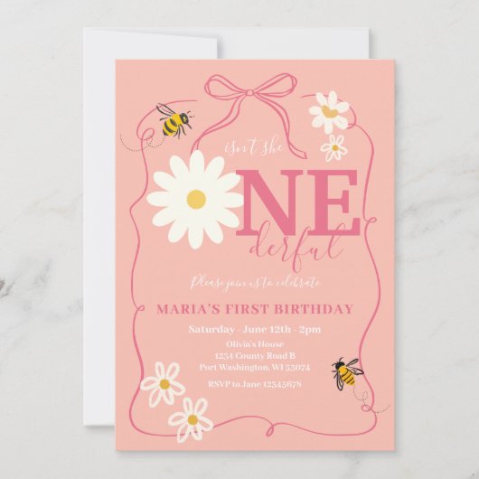 Invitation Pink Bee N'est-elle pas UNderful Daisy premier ann (Devant)