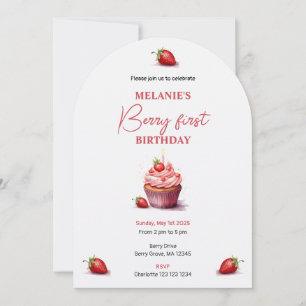 Invitation Pink Berry Premier Anniversaire Aquarelle Photo pe