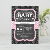 Invitation Pink Black Chalkboard Floral Baby shower Invitatio (Debout devant)