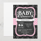 Invitation Pink Black Chalkboard Floral Baby shower Invitatio (Devant / Derrière)