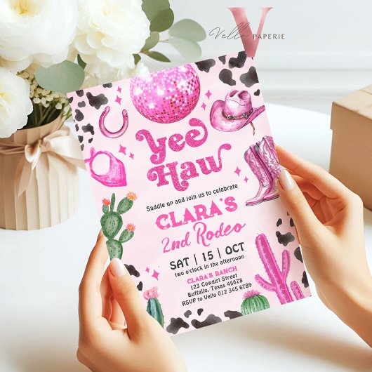 Invitation Pink Black Cowgirl N'IMPORTE QUEL ÂGE Rodéo Annive
