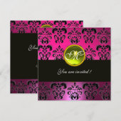 Invitation PINK BLACK DAMASK MONOGRAMME, topaze jaune (Devant / Derrière)