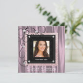 Invitation Pink Black Damask Photo Sweet 16 Party (Debout devant)