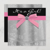 Invitation Pink Black dentelle fille bébé fille douche (Devant / Derrière)