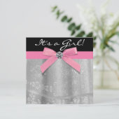 Invitation Pink Black dentelle fille bébé fille douche (Debout devant)