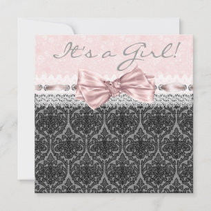 Invitation Pink Black dentelle rose Black Baby Girl Douche