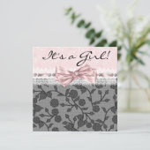 Invitation Pink Black dentelle rose Black Baby Girl Douche (Debout devant)