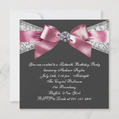 Invitation Pink Black Diamond Bow Sweet 16 Anniversaire (Dos)