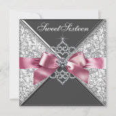 Invitation Pink Black Diamond Bow Sweet 16 Anniversaire (Devant)