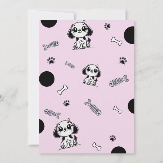 Invitation Pink & Black Fish Bones Chien Chien Chien Chien Ch (Dos)