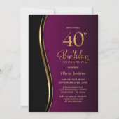 Invitation Pink Black Gold 40e fête d'anniversaire (Devant)