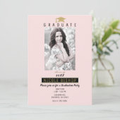 Invitation Pink Black Gold Graduate Photo Party (Debout devant)