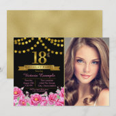Invitation Pink Black Gold Moderne 18e fête d'anniversaire (Devant / Derrière)