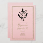 Invitation Pink Black Gold Waltzing Dancing Princess Party (Devant / Derrière)